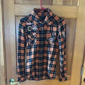 Women’s or Men’s Daytrip Orange Plaid Button-Up Shirt